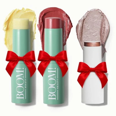 Effortless Beauty: Boomstick 玫瑰裸色三重奏适用于脸颊、眼睛和嘴唇 – 3 包 — 第 1/4 张图片