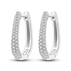 MULA Original Lange U-Form Hoop Ohrringe AAA CZ Frauen Schmuck 925 Versilbert - Bild 1 von 5