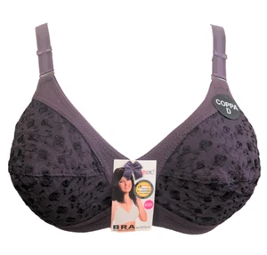 Soutien gorge 110D coton violet rebrodées fleurs sans armatures lingerie femme - Picture 1 of 1
