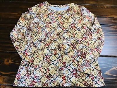 Studio Works Shirt, Women's Size Medium, Gold Red, Floral, Long Sleeve - Image 1 of 4