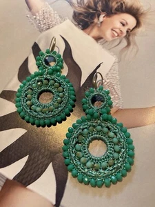 Latoir Fashion Turquoise Aqua Round Crochet Woven Crystal Beaded Drop Earrings - Bild 1 von 2