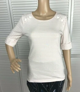 Ralph Lauren Cotton-Blend Boatneck Top T-shirt Beige White Stripe Size Large - Picture 1 of 8
