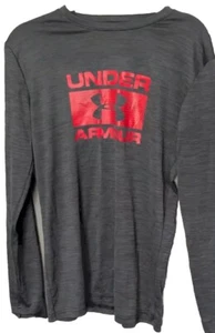 Under Armour Heat Gear L/S Athletic Shirt Boys Youth XL gray Red Performance - Picture 1 of 4