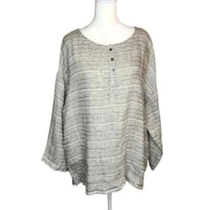 NUOVO J Jill Pure Jill 100% lino Lagenlook top a righe Popover taglia Large - Foto 1 di 8
