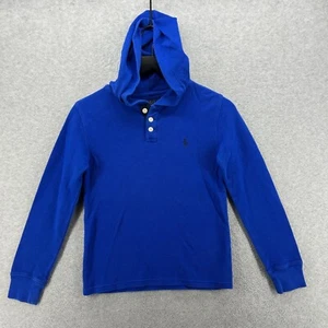 Polo Ralph Lauren Sweater Boys Size Medium 10/12 Blue Hooded Thermal Long Sleeve - Picture 1 of 10