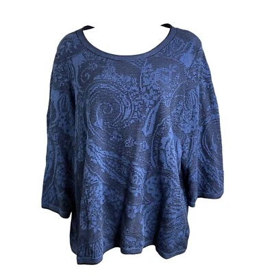 Chico's Women’s Navy Blue Paisley Jacquard Casual Lagom Flowy Top Size 3 XL - Image 1 of 4