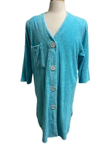 Vintage Jantzen Turquoise Terry Cloth Style Coverup Robe Large Buttons Size P - Picture 1 of 10