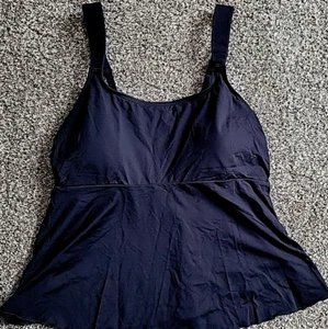 Swim Top Large L/P 14-16 Black Scoop Neck Flutter Solid Padded Lands End S41 - Picture 1 of 6