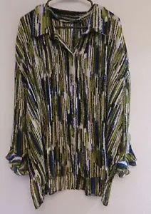 Essential Women Milano Green Multicolor Stretch 3/4 Sleeve Button Blouse Top 3XL - Picture 1 of 6
