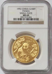 1992 GOLD CHINA 100 YUAN PANDA SMALL DATE NGC MINT STATE 69 - Picture 1 of 2