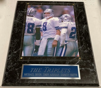 LOS TRILLIZOS IRVIN-SMITH-AIKMAN DALLAS VAQUEROS ENMARCADO FOTO 8X10-PLACA 12X15 Foto 1 de 4
