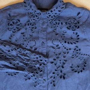 J Crew Floral Eyelet Blouse Shirt Embroidered Linen Top Exterior Only Womens 6 - Picture 1 of 14