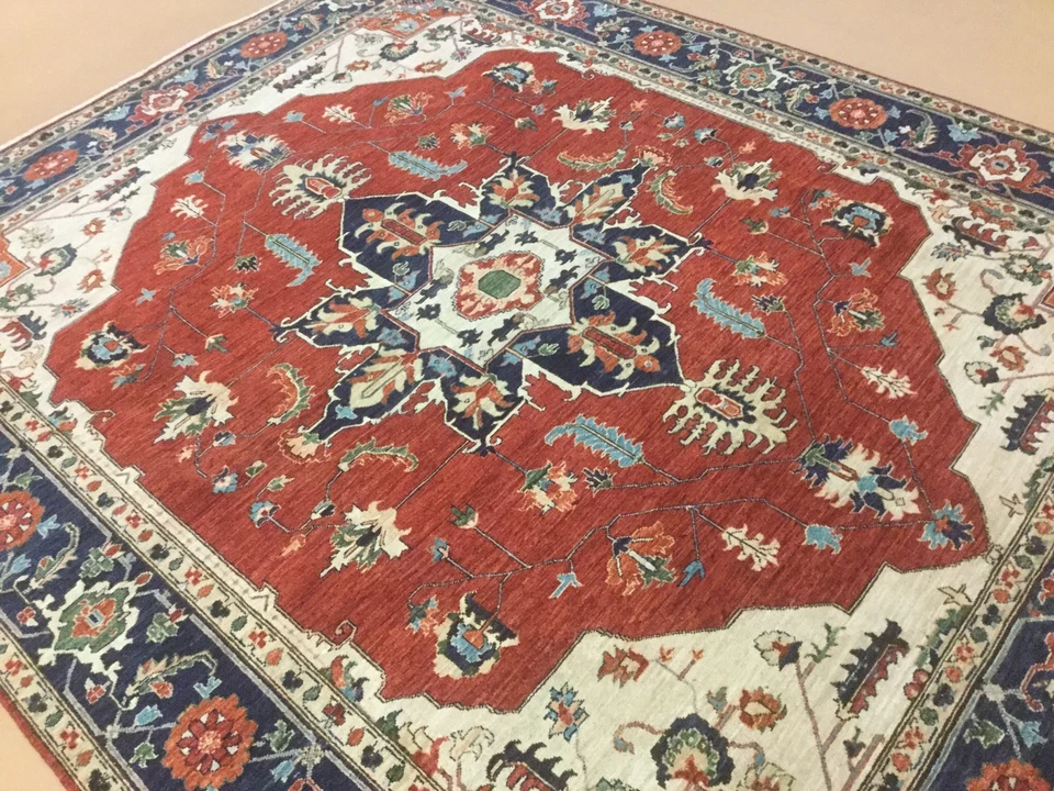 8'.2" X 9'.10" Reddish Rust Fine Geometric Oriental Area Rug Hand Knotted Wool - Image 1 of 1