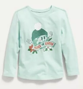 Old Navy Toddler Size 3T ~ Green Long Sleeve T-Shirt .. Peace On Earth NWT - Picture 1 of 1