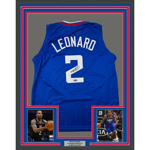 Framed Facsimile Autographed Kawhi Leonard 33x42 Blue Reprint Laser Auto Jersey Cover