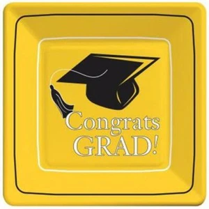 School Bus Yellow Graduation 9 Inch Paper Plates 18 Pack Yellow Grad Tableware - Picture 1 of 1