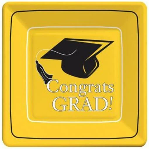 School Bus Yellow Graduation 9 Inch Paper Plates 18 Pack Yellow Grad Tableware - Image 1 of 1