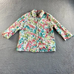 NEW JM Collection Blouse Womens 14 Pink Green Top Floral Linen Shirt 3/4 Sleeve - Picture 1 of 14