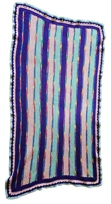 Manta de ganchillo afgana a rayas púrpura rosa núcleo de abuela de colección hecha a mano Foto 1 de 4