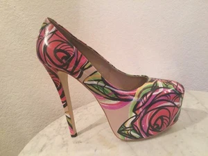 LanoForPublic Rose Print Multicolor Leather Platform Pump US Wm Size 9 B - Picture 1 of 12