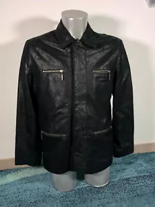 LOUIS FERAUD veste en cuir gras brillant noir taille S TOUT NEUF - Picture 1 of 9