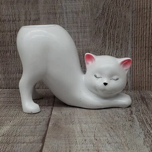 Succulent Cat Planter Flower Pot Decorative White Resin Cactus Indoor Modern Dec - Picture 1 of 16