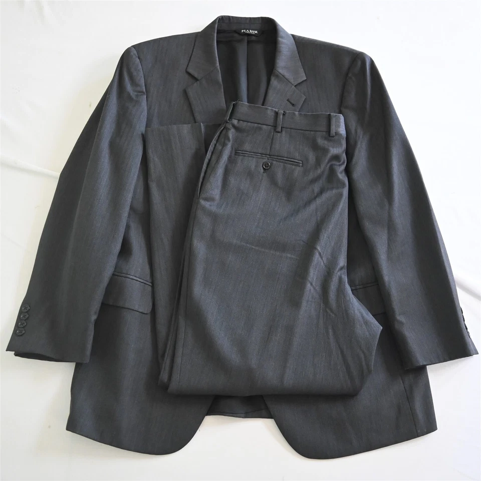 Jos A Bank 46L 40x32 Gris Espiga 100% Lana Hombre Chaqueta Pantalones Traje Foto 1 de 4