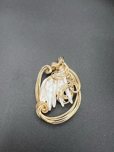 Artisan Made Gold Overlay Wire And Baroque Pearl Pendant, Large - Picture 1 of 6
