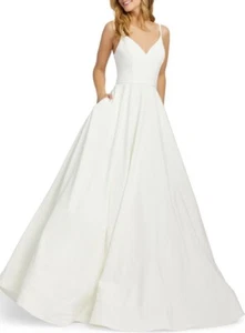 Ieena Mac Duggal Size 8 48855 V Neck Crepe White Ballgown $398 - Picture 1 of 7