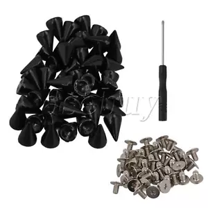 50pcs Black Spots Cone Screw Metal Studs Leather Craft Rivet Pyramid Spikes DIY - Picture 1 of 8