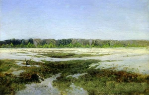 Oil painting Isaak Iliich Levitan - Early spring field landscape with snow 36" - Picture 1 of 1