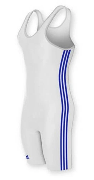 Adidas 3 Stripe Wrestling Singlet - White/Royal Blue