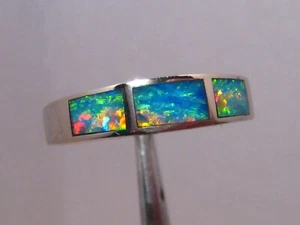 Brillant Inlay Opal Ring, massiv 14 Karat Weißgold, Größe 5 3/4, Helligkeit 5 - Bild 1 von 13