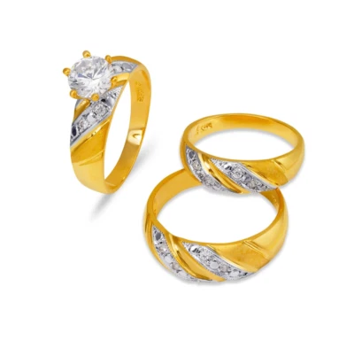 NEW 14K TWO TONE GOLD WEDDING TRIO RING SET  - Image 1 of 2