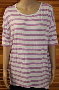 Camisa LuLaRoe Mujer SML Gris Irma Rosa/Púrpura/Verde Rayas Manga Corta Nueva con Etiquetas - Imagen 1 de 3