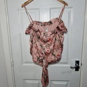 Johanna Ortiz x H&M Crop Top XL Pink Floral Strap Silky Tie Extra Large - Picture 1 of 12