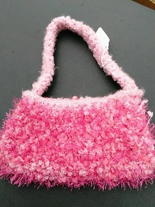 Original Bananenkunst Handarbeit rosa gestrickte Handtasche, klein, Künstler, Ann Piazza - Bild 1 von 3