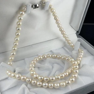 Collar de perlas Akoya semilargo 7,6 mm plata blanca de Japón - Imagen 1 de 24