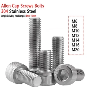 M6-M20 Allen Cap Screws Bolts 304 Stainless Steel Socket Screw Hex Head DIN 912 - Picture 1 of 12