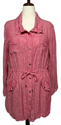 Chaqueta Chicos Mujer XL 3 Cruz Roja Tinte Lino Utilidad Snap Up Túnica Top Foto 1 de 4