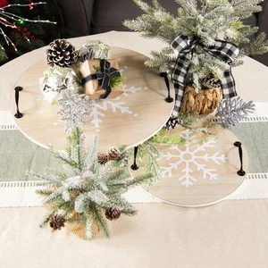 Northlight Set of 2 Round Christmas Serving Trays with Handles 15.75" - Picture 1 of 8