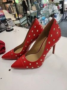 Michael Kors KeKe Red Crimson Studs Leather Pumps Heels Shoes 5.5 Stiletto - Picture 1 of 5