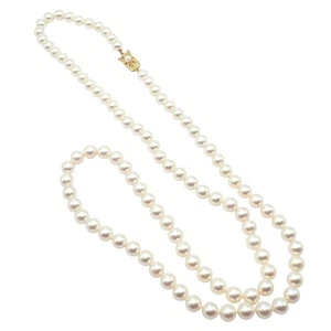 Selten! Mikimoto 18k Gelbgold Perlenstrang 7mm 30" Opernlänge Halskette - Bild 1 von 9
