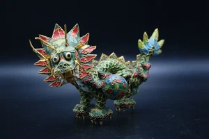 Estatuilla de dragón china de colección esmaltada Cloisonne hecha a mano estatua multicolor景泰蓝龙摆件 - Imagen 1 de 24
