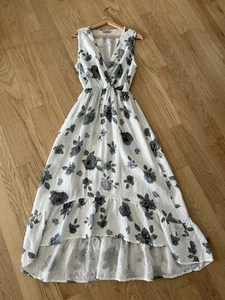 Vestido para mujer Le Ragazze blanco floral midi línea A lino sin mangas cuello en V volantes L - Imagen 1 de 11