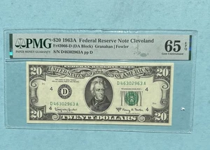 AC 1963A $20 FRN Chicago G-A PMG 65 EPQ Fr 2066-G Serial # D46302963A - Picture 1 of 2
