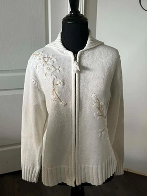 Cárdigan suéter vintage Crystal Kobe para mujer cremallera completa, bordado talla mediana Foto 1 de 4