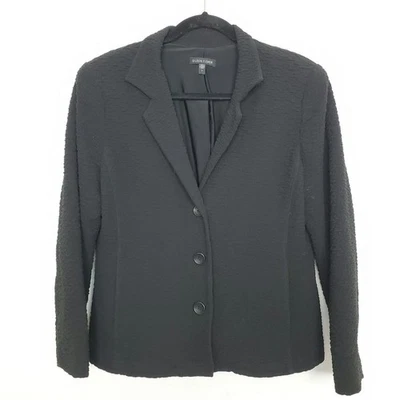 Blazer Eileen Fisher Mujer 3 Botones Talla S Texturizado Negro Muesca Solapa Carrera Foto 1 de 4