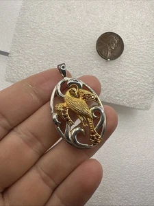 Vintage Garnet Bird Cut Out Gold Vermeil 925 Sterling Silver Pendant - B3 - Picture 1 of 6