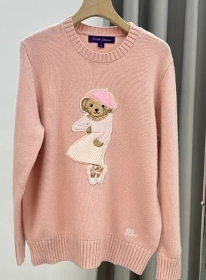 Polo Ralph Lauren Polo urso mistura de lã malha rosa suéter feminino G - Imagem 1 de 4